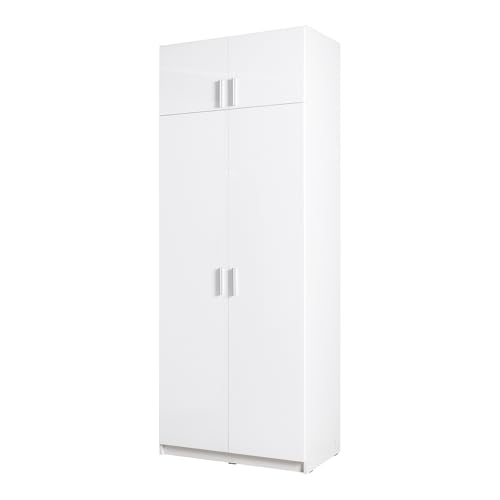 Lomadox Schlafzimmer Kleiderschrank 2-türig mit Aufsatzschrank, 92cm breit, weiß Glanz, SELAWIK-166 von Lomadox