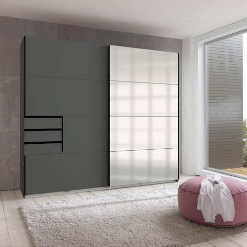 Lomadox Schlafzimmer Kleiderschrank Schwebetürenschrank 2-türig 225cm, Graphit mit Spiegelfront Lomadox Schlafzimmer Kleiderschrank Schwebetürenschrank 2-türig 225cm, Graphit mit Spiegelfront von Lomadox