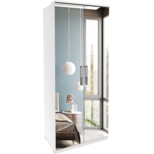 Lomadox Schlafzimmer Kleiderschrank in weiß mit Spiegeltüren, B/H/T: ca. 90/217/63 cm von Lomadox