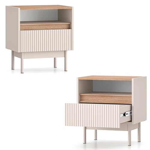 Lomadox Schlafzimmer-Nachtkommode 2er-Set in Kaschmir matt mit Eiche Rillenoptik modern Metallfüße grifflos Lomadox Schlafzimmer-Nachtkommode 2er-Set in Kaschmir matt mit Eiche Rillenoptik modern Metallfüße grifflos von Lomadox