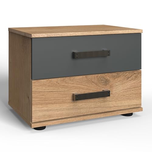 Lomadox Schlafzimmer Nachtschrank Nachtkommode Nachttisch Nachtischschrank 2 Schubladen Industrial Stil Eiche mit Graphit 52x40x38 cm von Lomadox