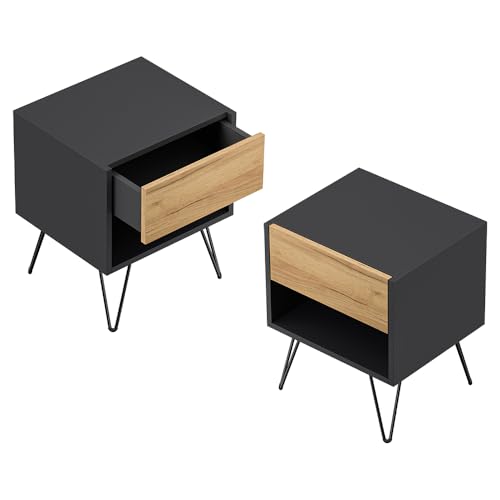 Lomadox Schlafzimmer Nachttisch Nachtschrank 2er Set mit je 41 cm Breite in Graphit mit Eiche, mit 1 Schublade und 1 offenes Fach, Softclose & Push-to-Open, modern, grifflos Lomadox Schlafzimmer Nachttisch Nachtschrank 2er Set mit je 41 cm Breite in Graphit mit Eiche, mit 1 Schublade und 1 offenes Fach, Softclose & Push-to-Open, modern, grifflos von Lomadox