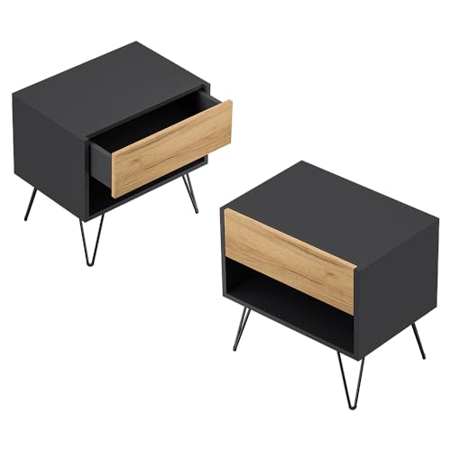 Lomadox Schlafzimmer Nachttisch Nachtschrank 2er Set mit je 51 cm Breite in Graphit mit Eiche, mit 1 Schublade und 1 offenes Fach, Softclose & Push-to-Open, modern, grifflos Lomadox Schlafzimmer Nachttisch Nachtschrank 2er Set mit je 51 cm Breite in Graphit mit Eiche, mit 1 Schublade und 1 offenes Fach, Softclose & Push-to-Open, modern, grifflos von Lomadox