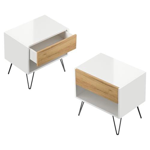 Lomadox Schlafzimmer Nachttisch Nachtschrank 2er Set mit je 51 cm Breite in weiß Hochglanz mit Eiche, mit 1 Schublade und 1 offenes Fach, Softclose & Push-to-Open, modern, grifflos Lomadox Schlafzimmer Nachttisch Nachtschrank 2er Set mit je 51 cm Breite in weiß Hochglanz mit Eiche, mit 1 Schublade und 1 offenes Fach, Softclose & Push-to-Open, modern, grifflos von Lomadox