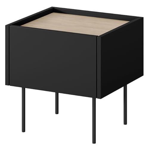 Lomadox Schlafzimmer Nachttisch Nachtschrank mit 45 cm Breite in schwarz matt und Eiche, mit 1 Schublade, modern, grifflos, Softclose von Lomadox