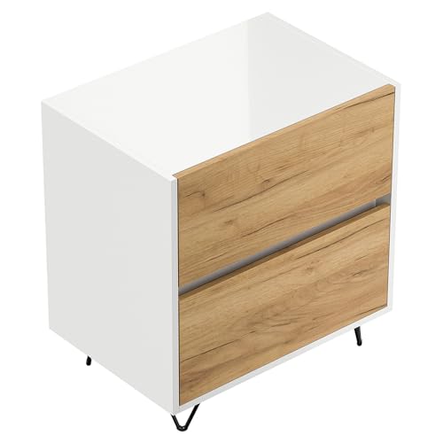 Lomadox Schlafzimmer Nachttisch Nachtschrank mit 61 cm Breite in weiß Hochglanz mit Eiche, mit 2 Schubladen, Softclose & Push-to-Open, modern, grifflos Lomadox Schlafzimmer Nachttisch Nachtschrank mit 61 cm Breite in weiß Hochglanz mit Eiche, mit 2 Schubladen, Softclose & Push-to-Open, modern, grifflos von Lomadox