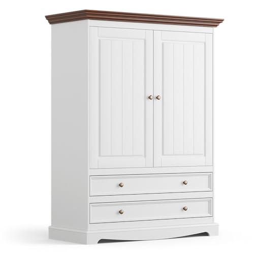 Lomadox Schlafzimmer Schrank Kleiderschrank Wäscheschrank, Massivholz in weiß mit Walnuss Optik von Lomadox