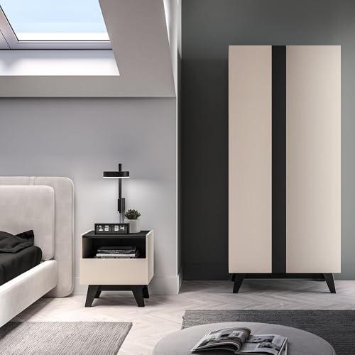 Lomadox Schlafzimmer-Set 2-teilig mit Kleiderschrank und Nachtkommode in Kaschmir mit schwarz, modern - Lomadox Schlafzimmer-Set 2-teilig mit Kleiderschrank und Nachtkommode in Kaschmir mit schwarz, modern - von Lomadox