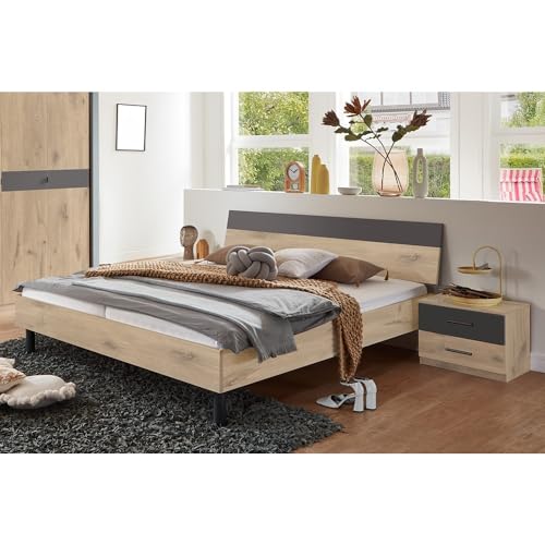 Lomadox Schlafzimmer-Set 3-teilig mit Bett 160x200 cm, 2 x Nachttisch in Eiche mit Graphit Lomadox Schlafzimmer-Set 3-teilig mit Bett 160x200 cm, 2 x Nachttisch in Eiche mit Graphit von Lomadox