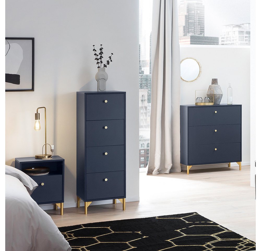 Lomadox Schlafzimmer-Set ALBENGA-80, (Spar-Set, 4-tlg), in blau mit goldenen Griffen und Füßen von Lomadox
