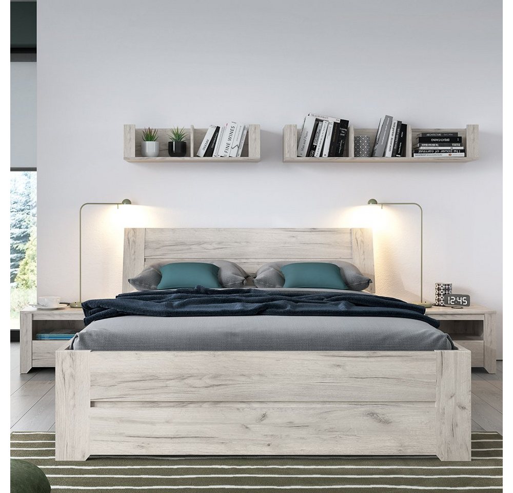 Lomadox Schlafzimmer-Set AMANTEA-129, (Spar-Set, 5-St), mit Bett 160x200cm, Craft Eiche weiß von Lomadox