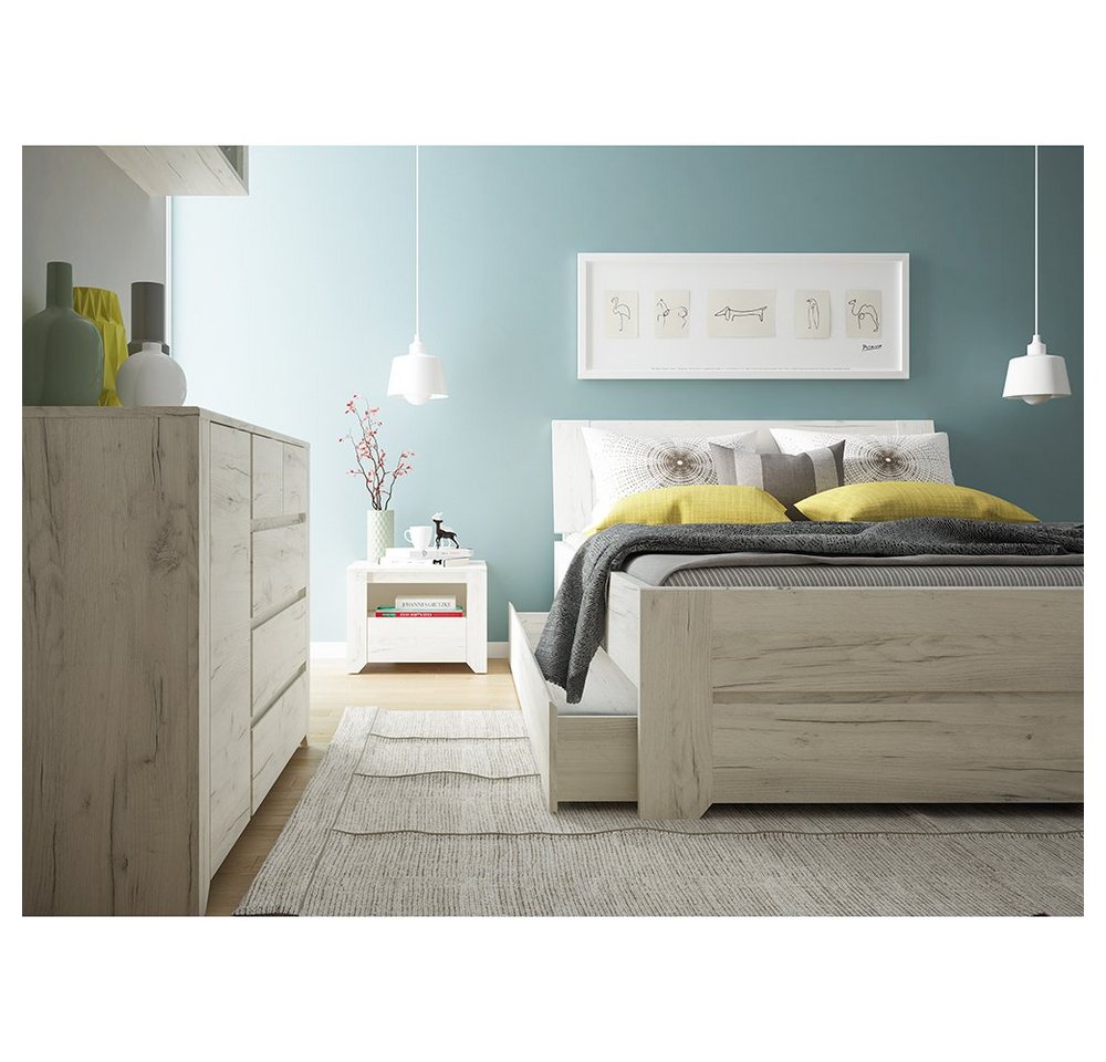Lomadox Schlafzimmer-Set AMANTEA-129, (Spar-Set, 6-St), mit Bett 140x200cm, Craft Eiche weiß von Lomadox