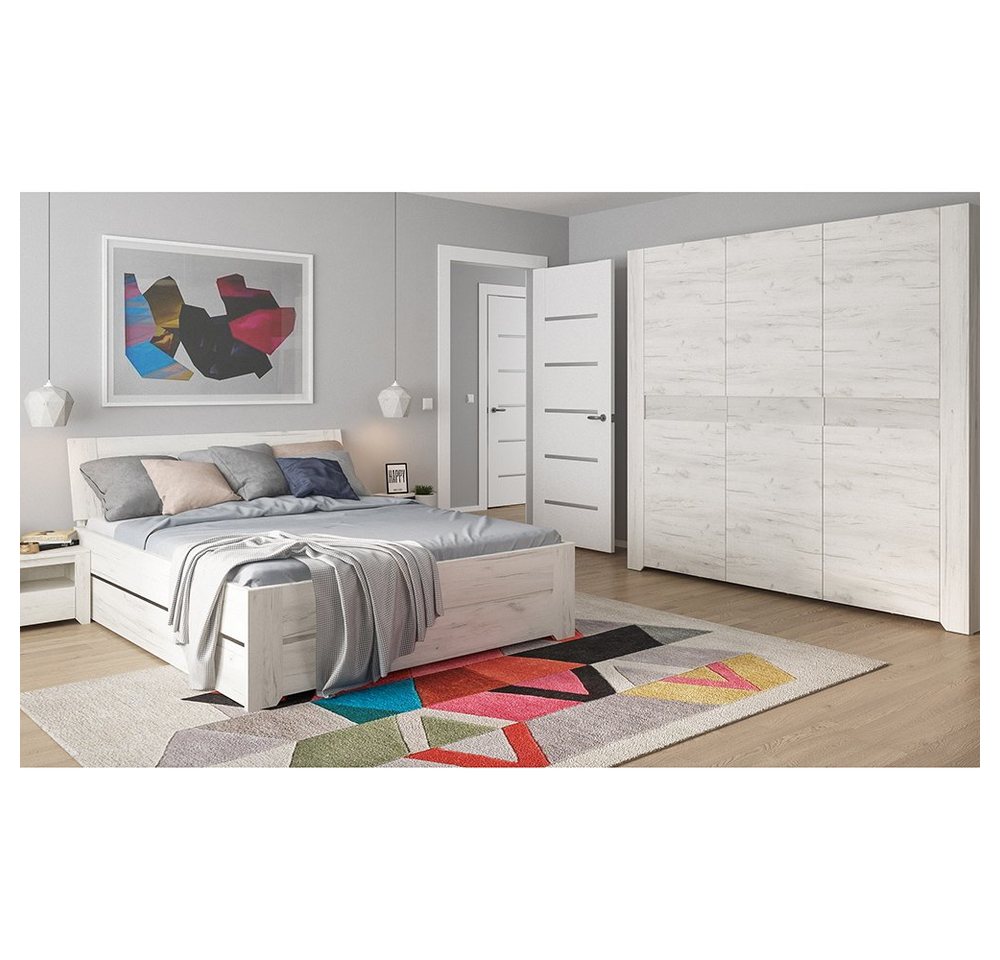 Lomadox Schlafzimmer-Set AMANTEA-129, (Spar-Set, 6-St), mit Bett 160x200cm, Craft Eiche weiß von Lomadox