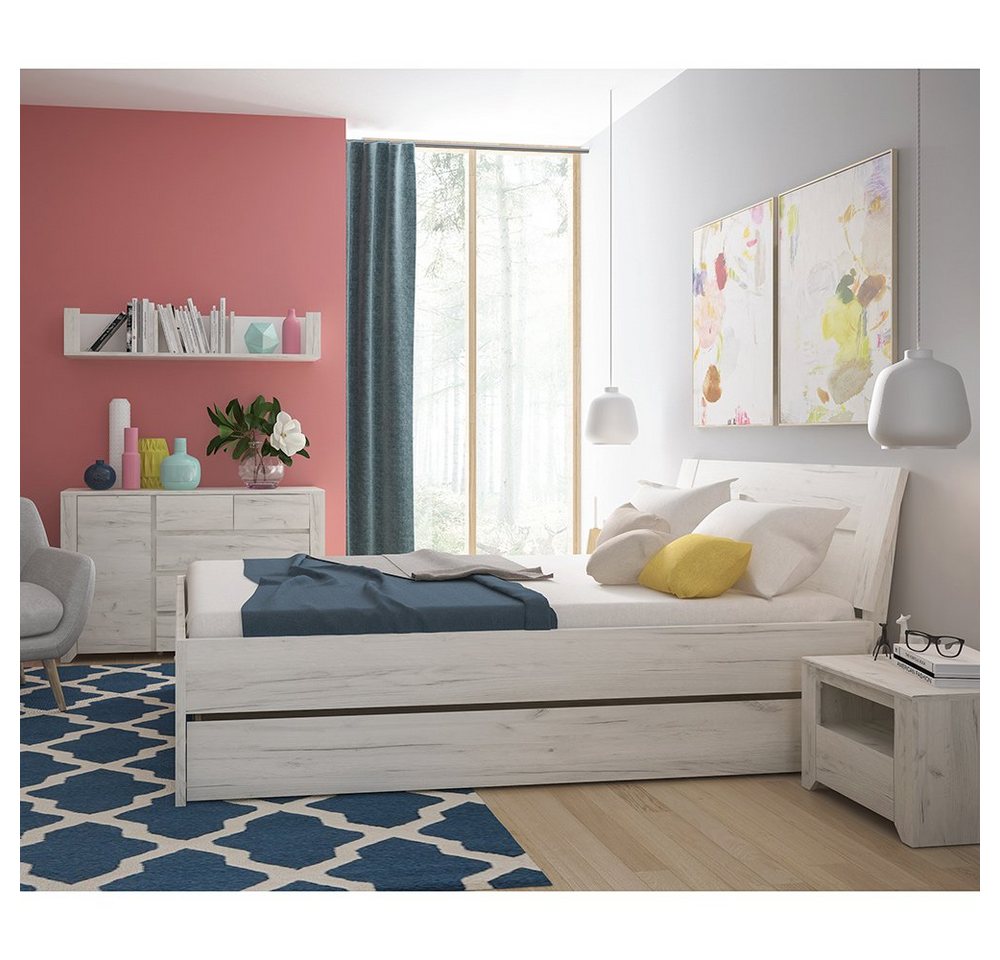 Lomadox Schlafzimmer-Set AMANTEA-129, (Spar-Set, 7-St), mit Bett 140x200cm, Craft Eiche weiß von Lomadox