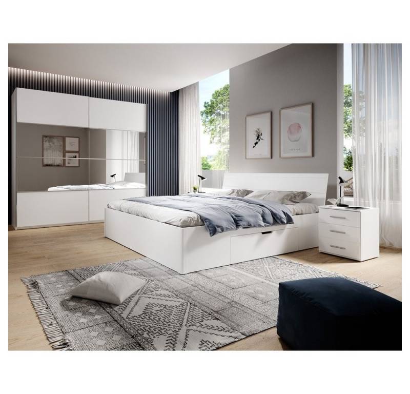 Lomadox Schlafzimmer-Set BIRMINGHAM-83, (Spar-Set, 4-tlg), weiß, Doppelbett Liegefläche 180x200 cm, Kleiderschrank, 2 Nachttische von Lomadox