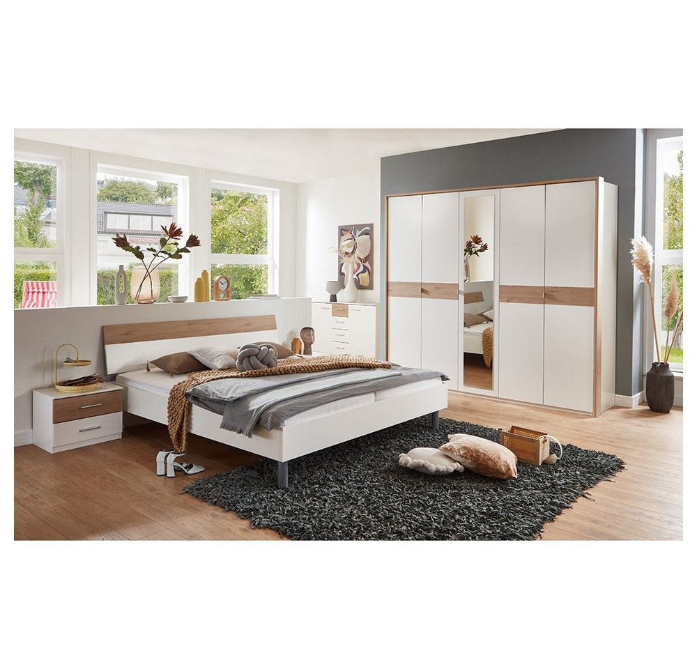 Lomadox Schlafzimmer-Set BRADFORD-43, (Spar-Set, 5-St), mit Bett 180x200 cm, Kleiderschrank 5-türig, Kommode, weiß mit Eiche von Lomadox