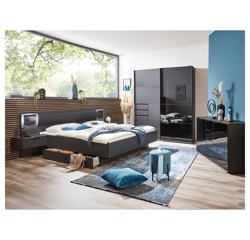Lomadox Schlafzimmer-Set BRIXEN-43, (Spar-Set, 5-St), in graphit mit schwarz, mit Bett 160x200cm, Kleiderschrank, Kommode von Lomadox