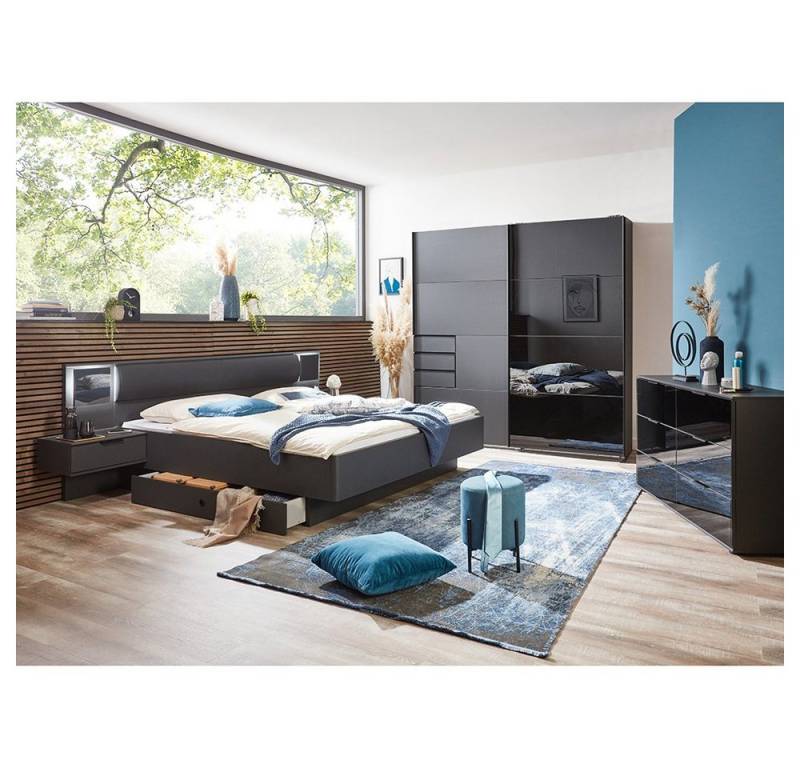 Lomadox Schlafzimmer-Set BRIXEN-43, (Spar-Set, 5-tlg), in graphit mit schwarz, mit Bett 180x200cm inkl. Bettschubkästen von Lomadox