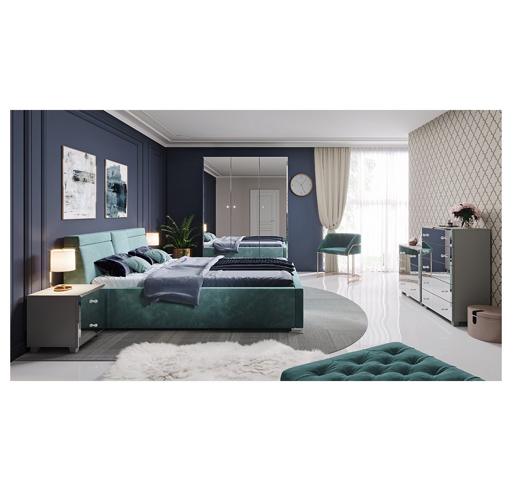 Lomadox Schlafzimmer-Set BUCCERI-83, (Spar-Set, 5-St), weiß, Spiegelfronten Kleiderschrank, Nachttische, Kommode, Highboard von Lomadox