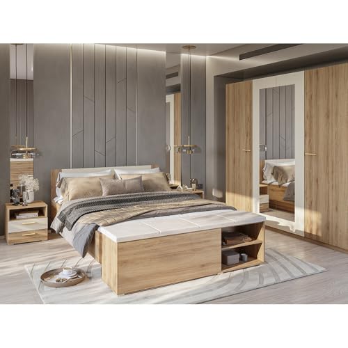 Lomadox Schlafzimmer Set Bettgestell 160x200 cm Liegefläche Kleiderschrank mit Passepartout Rahmen Nachtkommoden 2er Set Sitztruhe Eiche beige Lomadox Schlafzimmer Set Bettgestell 160x200 cm Liegefläche Kleiderschrank mit Passepartout Rahmen Nachtkommoden 2er Set Sitztruhe Eiche beige von Lomadox