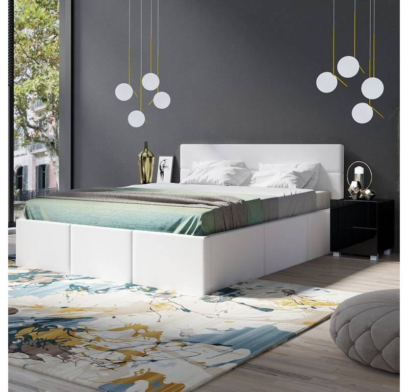 Lomadox Schlafzimmer-Set CAIRNS-132, (Spar-Set, 3-St), in schwarz Hochglanz mit Polsterbett in weiß (Kunstleder), Modern von Lomadox