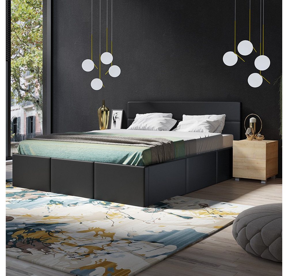 Lomadox Schlafzimmer-Set CAIRNS-132, (Spar-Set, 3-St), in Eiche Nb. mit Polsterbett in schwarz (Kunstleder), Modern von Lomadox