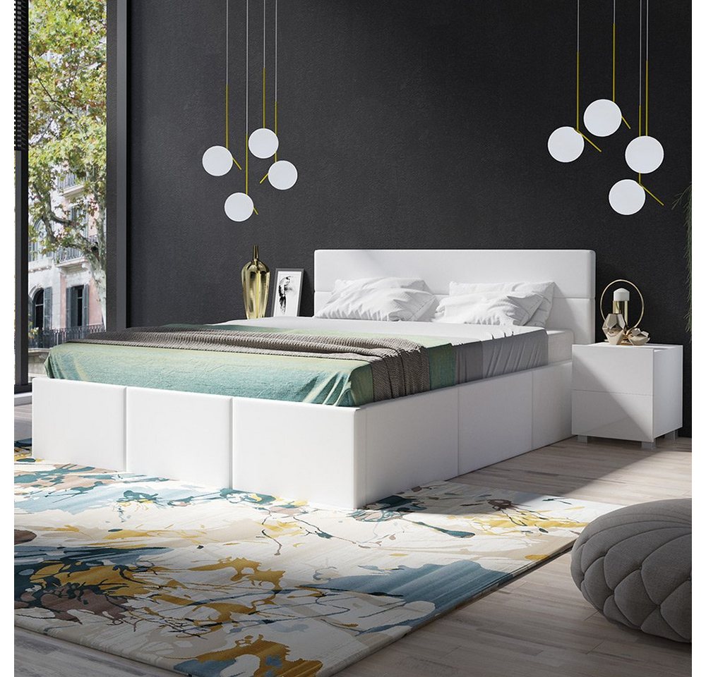 Lomadox Schlafzimmer-Set CAIRNS-132, (Spar-Set, 3-St), in weiß Hochglanz mit Polsterbett in weiß (Kunstleder), Modern von Lomadox