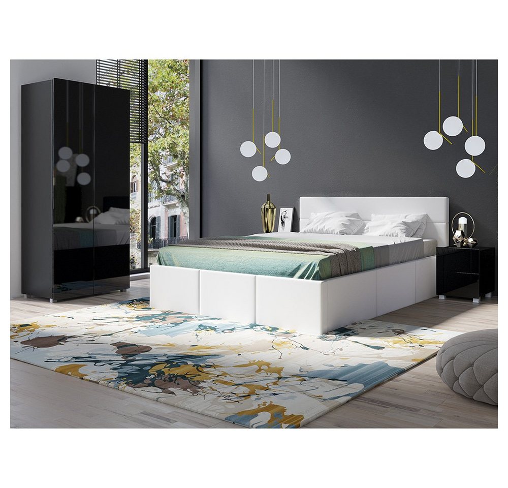 Lomadox Schlafzimmer-Set CAIRNS-132, (Spar-Set, 4-St), in schwarz Hochglanz mit Polsterbett in weiß (Kunstleder), Modern von Lomadox