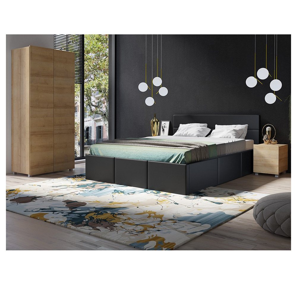 Lomadox Schlafzimmer-Set CAIRNS-132, (Spar-Set, 4-St), in Eiche Nb. mit Polsterbett in schwarz (Kunstleder), Modern von Lomadox