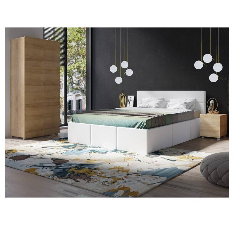 Lomadox Schlafzimmer-Set CAIRNS-132, (Spar-Set, 4-St), in Eiche Nb. mit Polsterbett in weiß (Kunstleder), Modern, grifflos von Lomadox