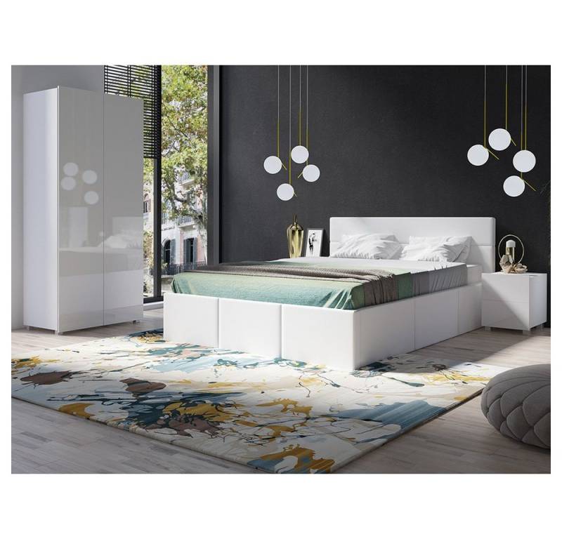 Lomadox Schlafzimmer-Set CAIRNS-132, (Spar-Set, 4-St), in weiß Hochglanz mit Polsterbett in weiß (Kunstleder), Modern von Lomadox