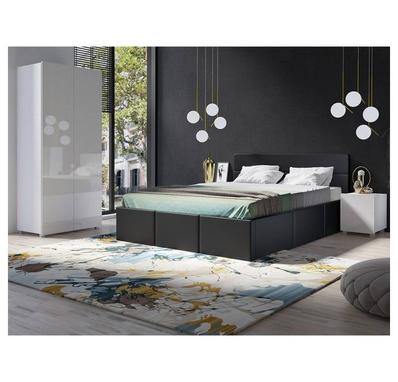 Lomadox Schlafzimmer-Set CAIRNS-132, (Spar-Set, 4-St), in weiß Hochglanz mit Polsterbett in schwarz (Kunstleder), Modern von Lomadox