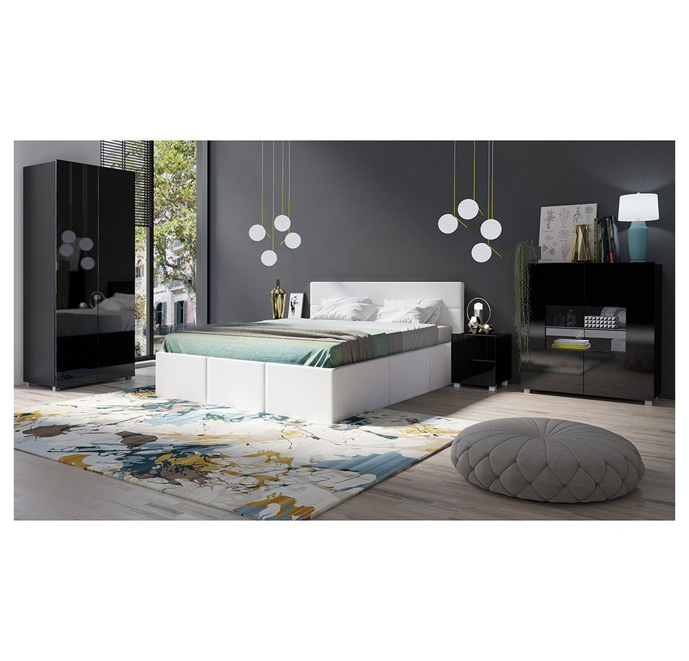 Lomadox Schlafzimmer-Set CAIRNS-132, (Spar-Set, 5-St), in weiß Hochglanz mit Polsterbett in weiß (Kunstleder), Modern von Lomadox
