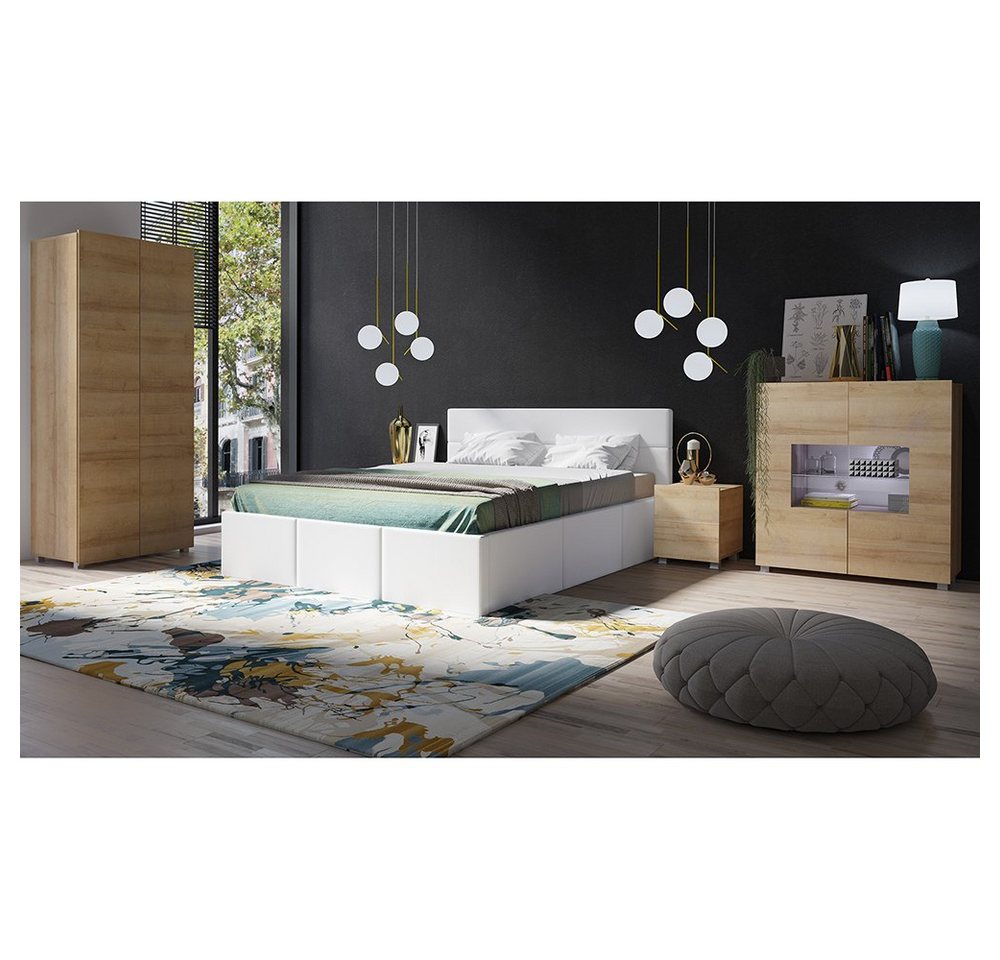 Lomadox Schlafzimmer-Set CAIRNS-132, (Spar-Set, 5-St), in Eiche Nb. mit Polsterbett in weiß (Kunstleder), Modern, grifflos von Lomadox