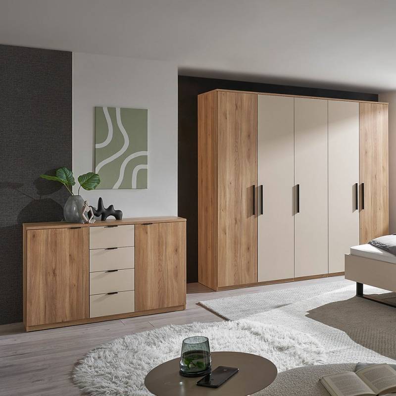 Lomadox Schlafzimmer-Set DAUSA-77, (Spar-Set, 2-tlg., Kommode Kleiderschrank), Eiche mit kaschmir, Softclose-Funktion, flexible Einteilung von Lomadox