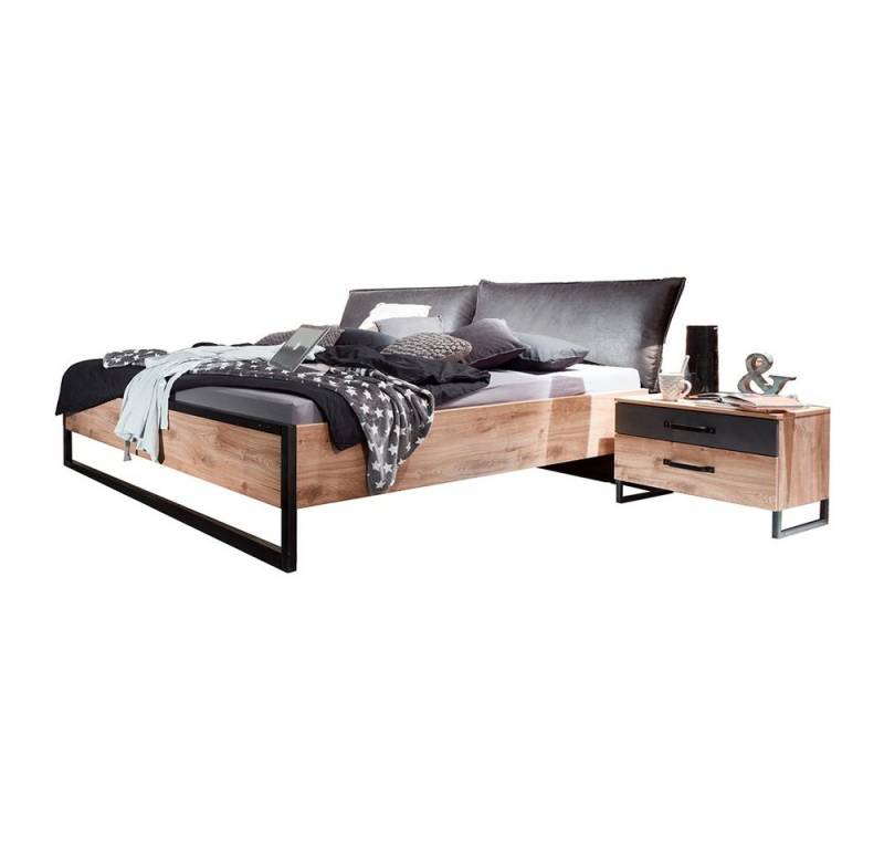 Lomadox Schlafzimmer-Set DAVENPORT-43, (Spar-Set, 3-tlg), mit Bett 180x200cm, Eiche mit Stahl Nb., Polsterkopfteil von Lomadox