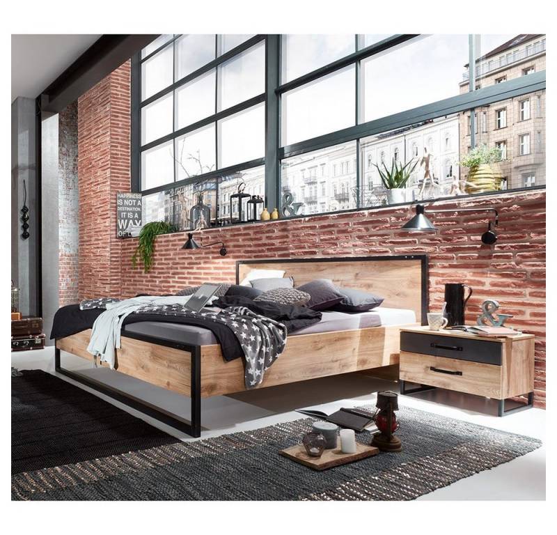 Lomadox Schlafzimmer-Set DAVENPORT-43, (Spar-Set, 3-tlg), mit Bett 180x200cm, Eiche mit Stahl Nb. von Lomadox