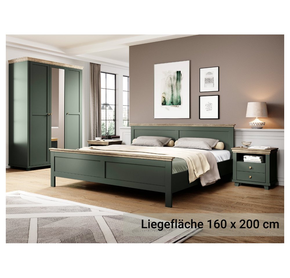 Lomadox Schlafzimmer-Set EPSOM-83, (Spar-Set, 4-St), Doppelbett Liegefläche 160x200 cm in grün mit Lefkas Eiche Nb. von Lomadox