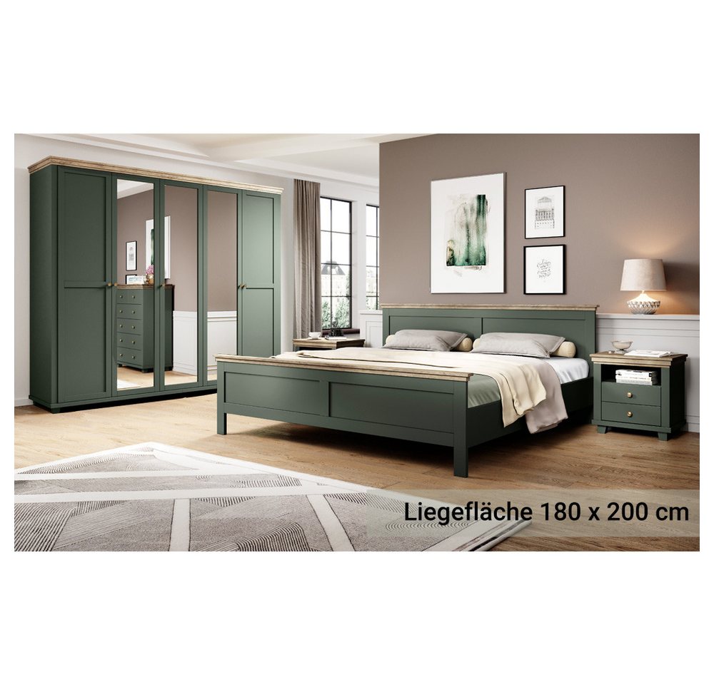 Lomadox Schlafzimmer-Set EPSOM-83, (Spar-Set, 4-tlg), Doppelbett Liegefläche 180x200 cm in grün mit Lefkas Eiche Nb. von Lomadox