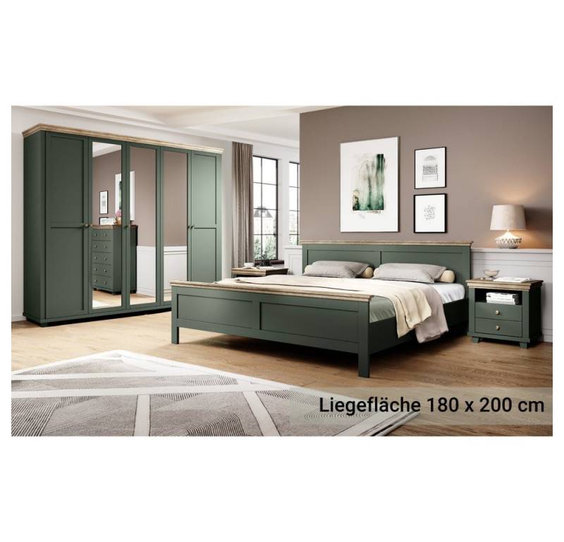 Lomadox Schlafzimmer-Set EPSOM-83, (Spar-Set, 4-tlg), Doppelbett Liegefläche 180x200 cm in grün mit Lefkas Eiche Nb. von Lomadox