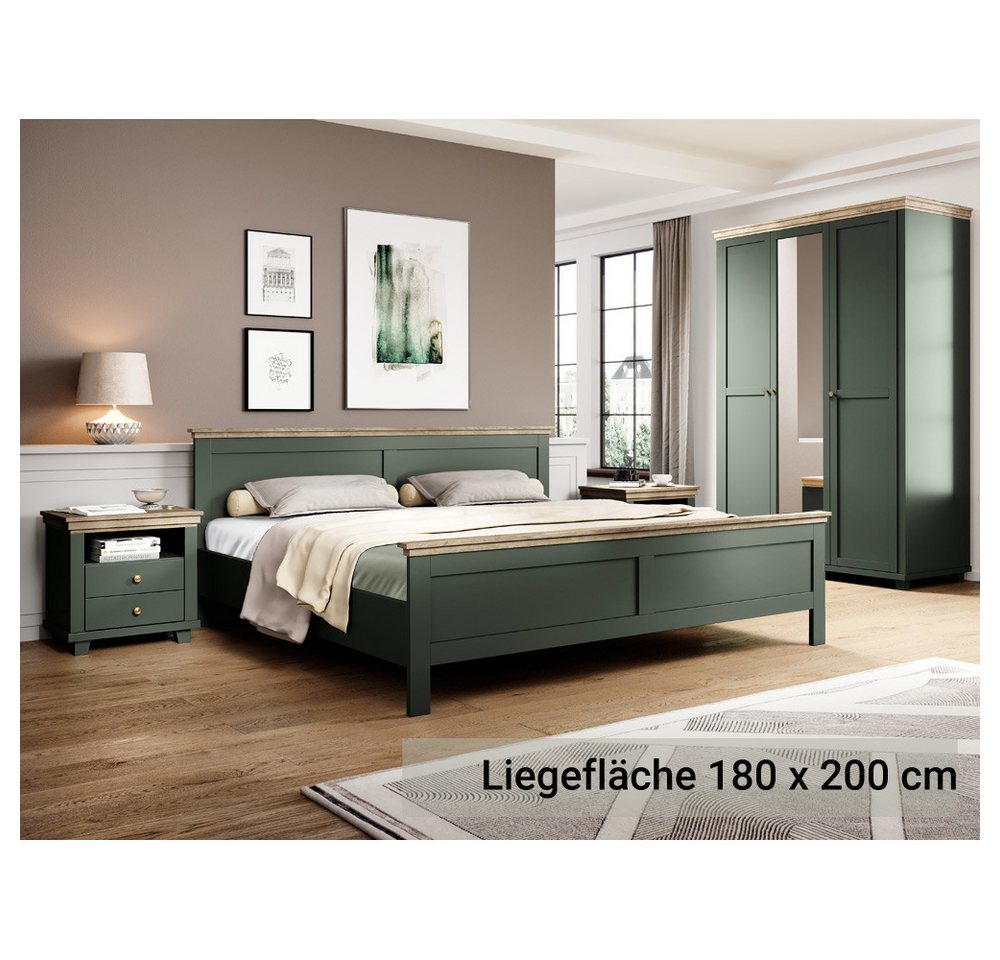 Lomadox Schlafzimmer-Set »EPSOM-83«, (Spar-Set, 4-St), Set im Landhausstil Doppelbett Liegefläche 180 x 200 cm, in grün mit Lefkas Eiche Nb. von Lomadox