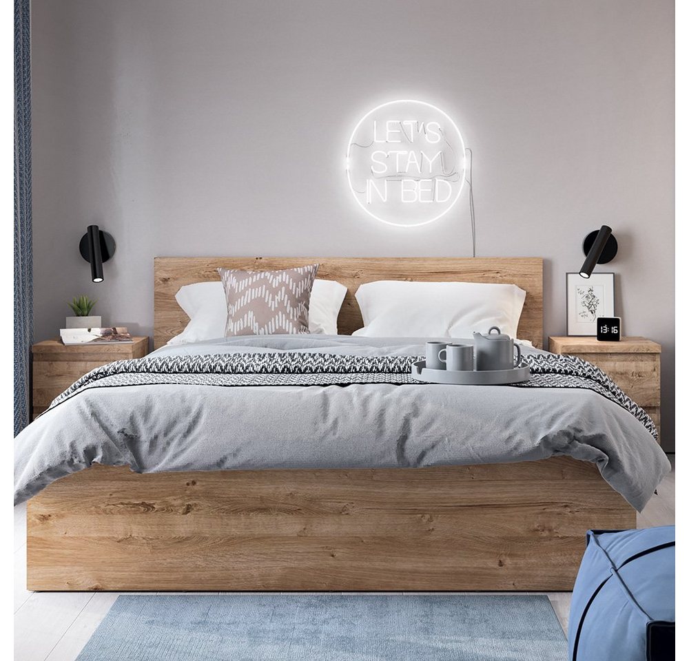Lomadox Schlafzimmer-Set FORTALEZA-129, (Spar-Set, 3-St), mit 140cm Bett, aufklappbares Lattenrost, 2 Nachtschränke, Eiche Nb. von Lomadox