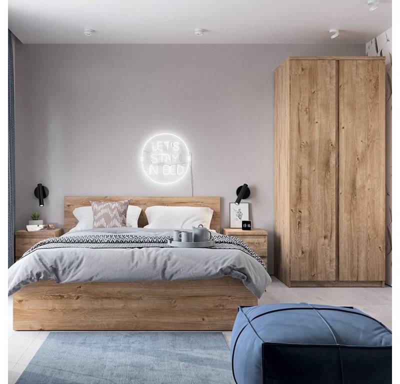 Lomadox Schlafzimmer-Set FORTALEZA-129, (Spar-Set, 4-tlg), 160cm Bett, aufklappbares Lattenrost, 2 Nachtschränke, Kleiderschrank von Lomadox