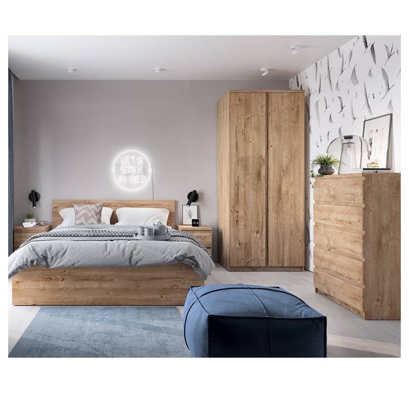 Lomadox Schlafzimmer-Set FORTALEZA-129, (Spar-Set, 5-tlg), 160cm Bett, aufklappbares Lattenrost, 2 Nachtschränke, Kleiderschrank von Lomadox