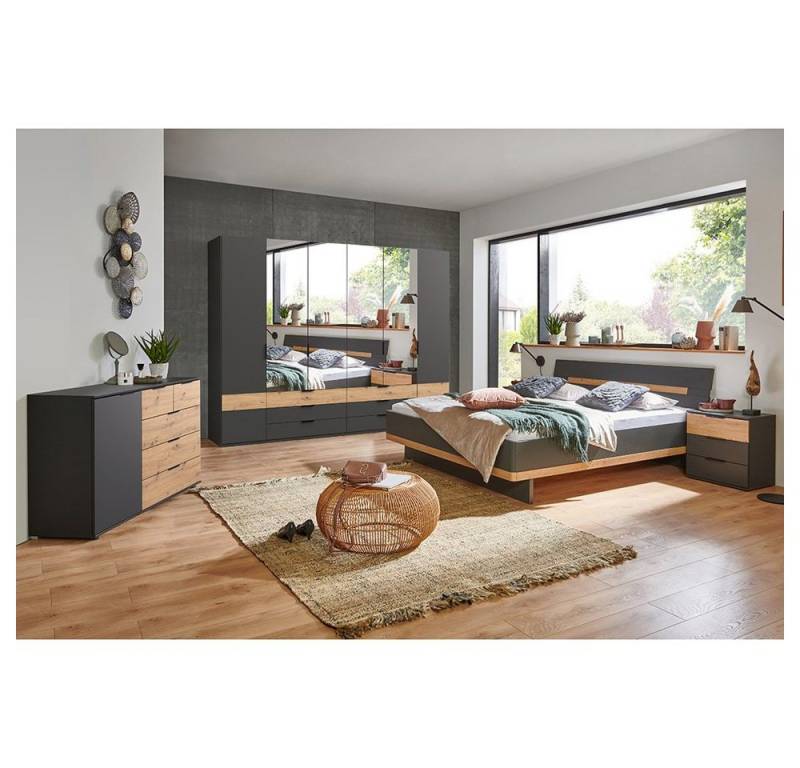 Lomadox Schlafzimmer-Set GRANADA-43, (Spar-Set, 5-tlg), in graphit, 180cm Bett, 6-trg. Kleiderschrank, 2 Nachttische, Kommode von Lomadox