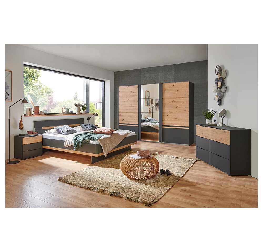 Lomadox Schlafzimmer-Set GRANADA-43, (Spar-Set, 5-St), in graphit, 180cm Bett, Schwebetürenschrank, 2 Nachttische, Kommode von Lomadox