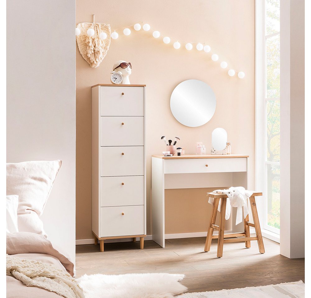 Lomadox Schlafzimmer-Set HELMA-80, (Spar-Set, 3-tlg), Schlafzimmermöbel in weiß matt mit Eiche Schminktisch Spiegel Schrank von Lomadox