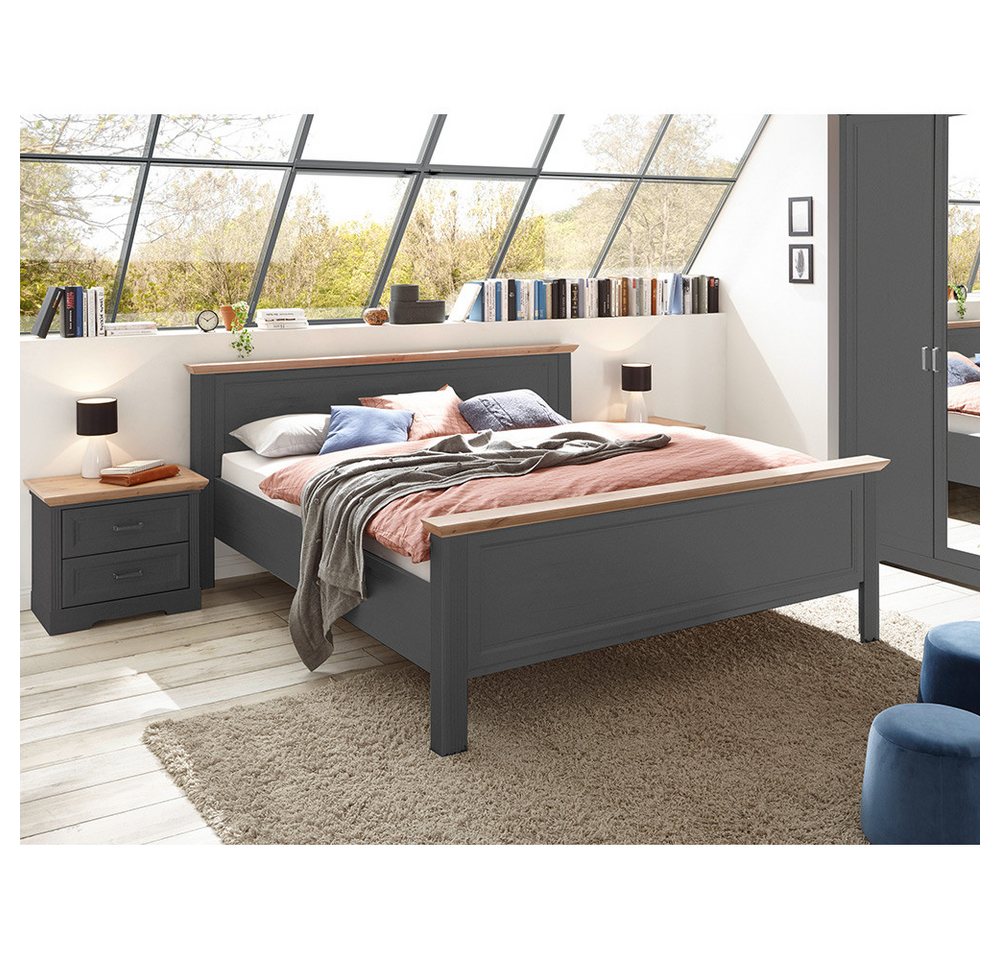 Lomadox Schlafzimmer-Set JÜLICH-77, (Spar-Set, 3-St), Bett 180x200cm mit 2 Nachttischen, Graphit mit Eiche von Lomadox