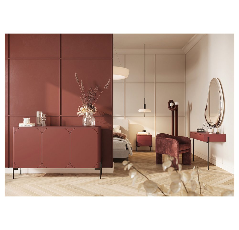 Lomadox Schlafzimmer-Set SPLIT-141, (Spar-Set, 3-tlg., Sideboard Nachtkommode Schminktisch), burgunder rot matt Metallfüße grifflos Softclose Push-to-open von Lomadox