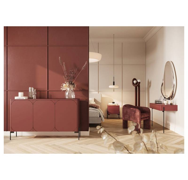 Lomadox Schlafzimmer-Set SPLIT-141, (Spar-Set, 3-tlg., Sideboard Nachtkommode Schminktisch), burgunder rot matt Metallfüße grifflos Softclose Push-to-open von Lomadox